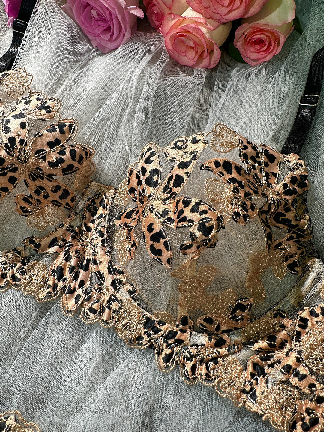 Leopard Print Lace Lingerie Set With Floral Details Hello.LA.Girl